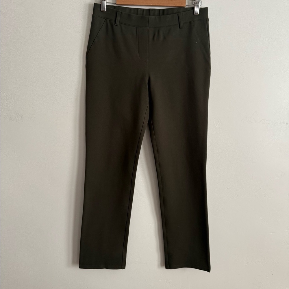 Quince Ponte Knit Work Pants Olive Green Slim Straight Petite M